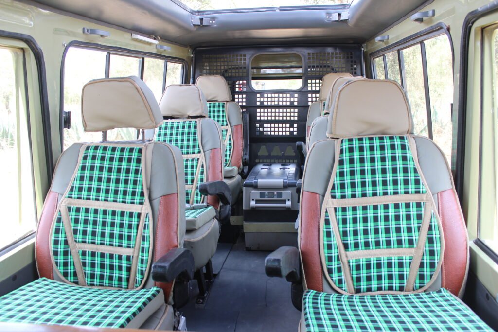 High comfort interior of the Tanzania Safari Bug vehicles.