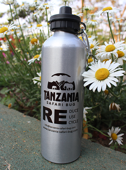 Refillable water bottle by Tanzania Safari Bug for sustainability